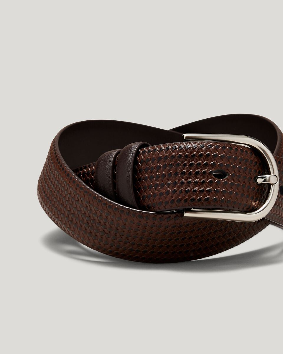 Textured leather belt, Brown, hi-res